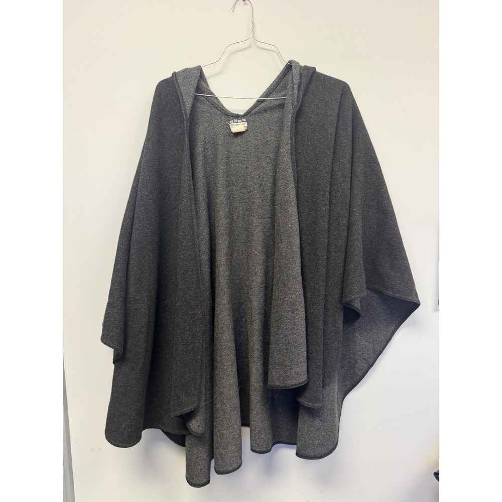 Cristina Chiti Italy Wool Blend Hooded Cape Charcoal Grey One Size Wrap Poncho